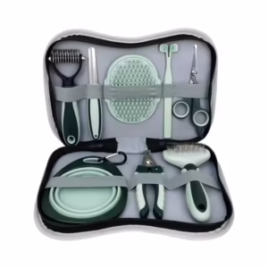 7-in-1 Pet Grooming Kit – Comb Set, Scissors, Knot Remover, Bath Brush, Folding Bowl & Toothbrush for Dogs & Cats